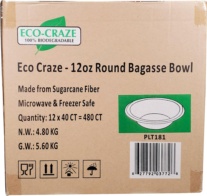 Eco-Craze - 12oz Round Bagasse Bowl - Retail Pack