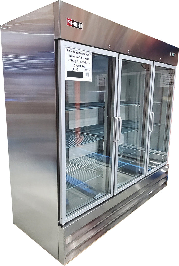 CLR - PK - Reach-in Glass 3 Door Refrigerator (72CF) 81x32x83