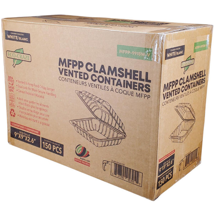 Eco-Craze MFPP Clamshell Container 9x9x2.6