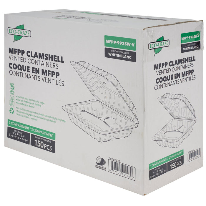 Eco-Craze MFPP Clamshell Container 9x9x2.6