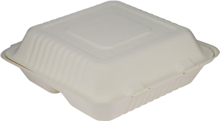 Eco-Craze - Bagasse Clamshell Hinged Container - 9X9 - 3 Compartment