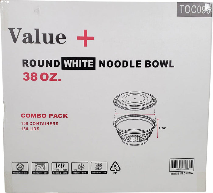 Value+ - 38oz Round Plastic Noodle Bowl - White - YN-38