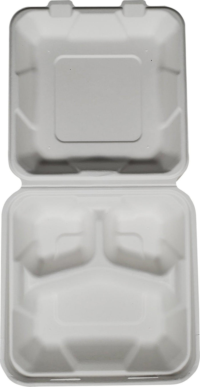 Eco-Craze - 8X8X3 - 3 Compartment Bagasse Clamshell