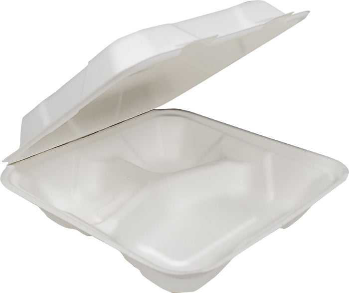 Eco-Craze 8X8X3 - 3 Compartment Bagasse Clamshell EM-773