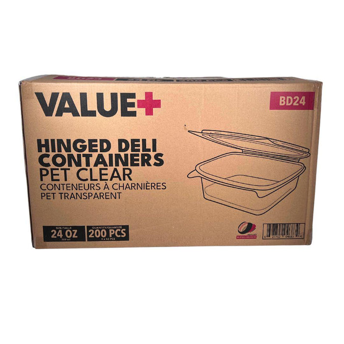 Value+ - 24oz Clear Hinged Deli Container - PET - BD24