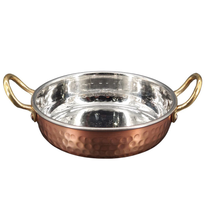 Copper Fry pan SS Hammered No.2 with 2 Gold Handles, 13.5cm, 300ml