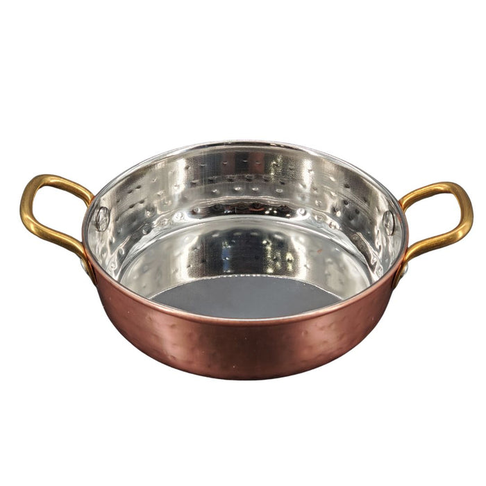 Fry Pan SS Hammered 300Ml (Copper Plated) No.2 With 2 Gold Handles, 13.5cm