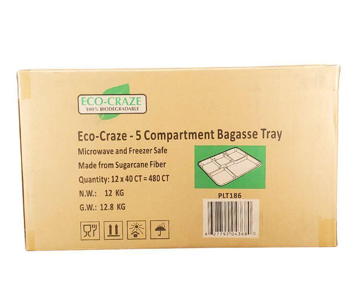 CLR - Eco-Craze - 5 Compartment Bagasse Tray (Thali) - Retail Pack