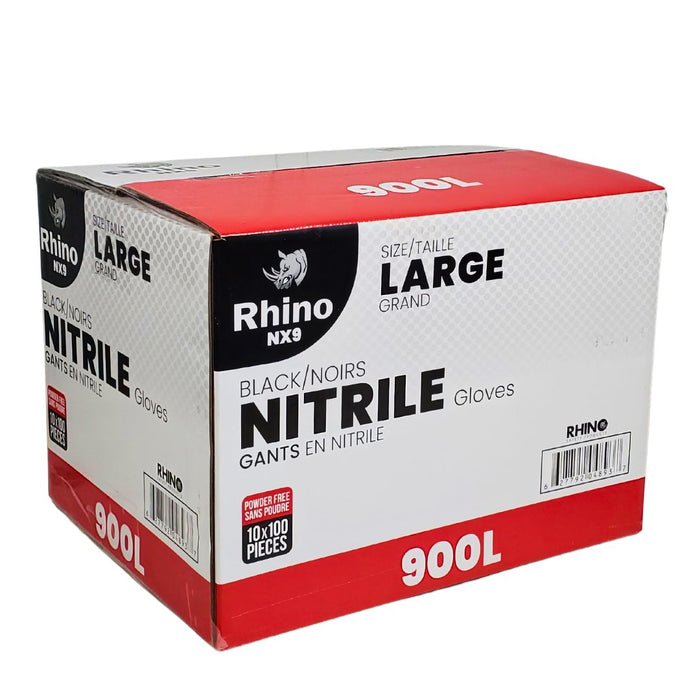 Rhino - NX9 - Black Nitrile Gloves - PF - Large - 900L