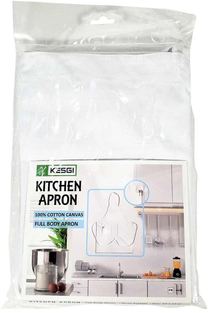 Kesgi - Apron - Full Body - Adjustable - White - 3 Pockets - AP005WH