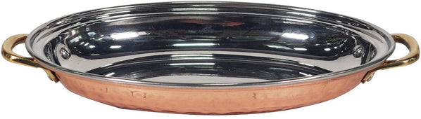 PK-85141C - Oval Dish - Hammered Copper - Brass Handle - 23.5cm